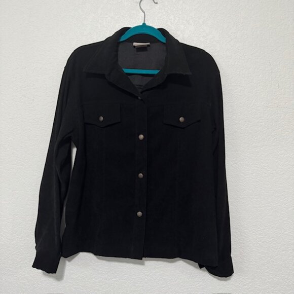 Coldwater‎ Creek Womens Size M Black Velvet Velour Button Up Jacket EUC - Picture 1 of 8
